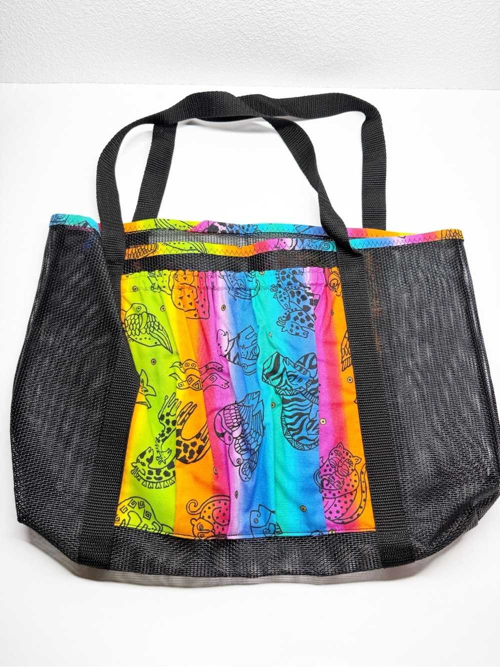 Laurel Burch Animal Print Rainbow Mesh Beach Tote Bag - Picture 3 of 7
